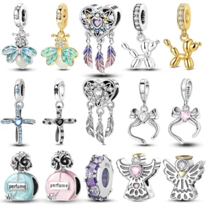 Original 925 Sterling Silver Luminous Firefly Bow Perfume Bottle Pink Charms Pendants For Women Fine DIY Birthday Jewelry Gifts