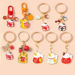 Aihua Cute Lucky Cat Keychain Good Luck Fortune Bag Key Ring Pendant for Friends Lovers Souvenir Gift