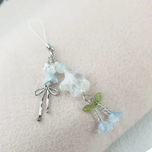 Star Bow Flower Mobile Phone Chain Blue Lily of the Valley Beaded Bowknot Keychain Korean Cute Paired Phone Charm Bag Pendant